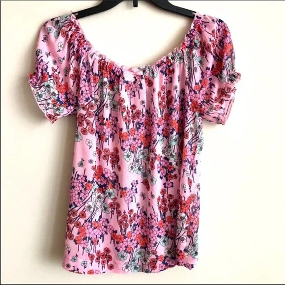ModCloth Semi Sheer Off the Shoulders Floral Top Small - Picture 3 of 6